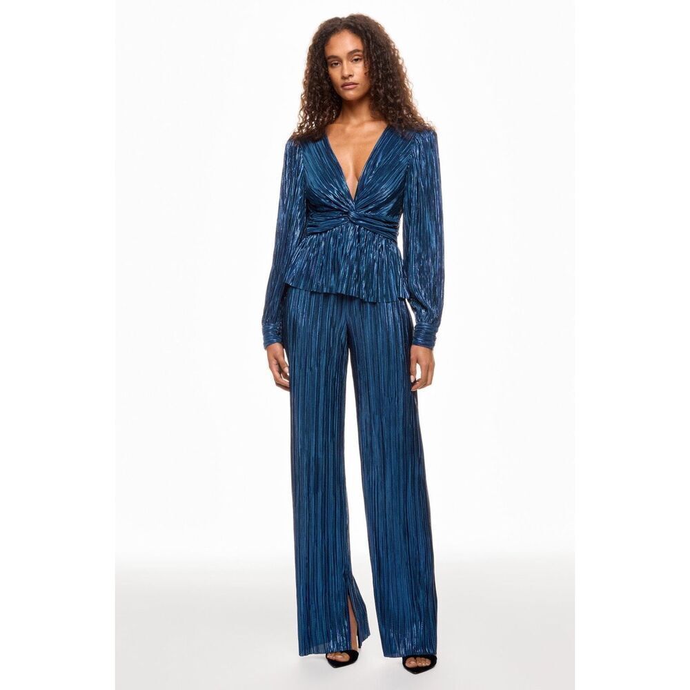 Sabina Musayev Metallic Navy Pleated Wide-Leg Pants and Top (Set) - Picture 4 of 7